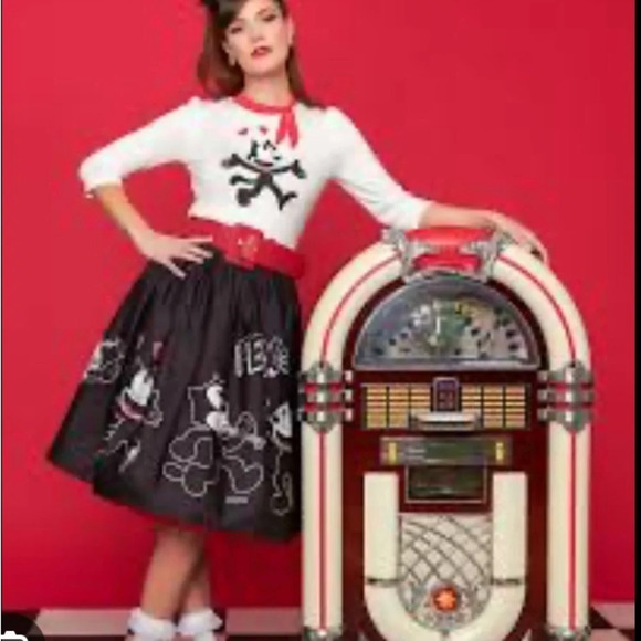 Unique Vintage X Felix The Cat Bow Sweetie Hearts Swing Skirt Black/ # 0137 - Picture 2 of 5